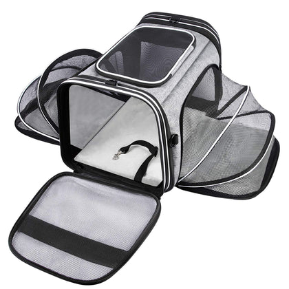 MASKEYON TSA Airline Approved Soft Sided Pet Carrier Top Loading 4 Side Expandable Large Travel Cats Carrier Collapsible with 3 Removable Washable Pads and 3 Pockets for Cats Kitten and Small Dogs