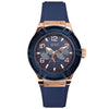 GUESS Women's Rose Gold-Tone Dial with Iconic Blue Stain Resistant Silicone Strap (Model: U0571L1)