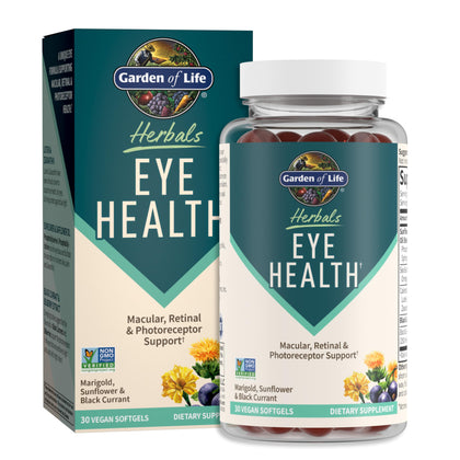 Garden of Life Herbals Eye Health Supplement with Sunflower & Safflower Oil, Lutein, Zeaxanthin & Black Currant for Dry Eyes & Healthy Vision Support - Non-GMO, Gluten-Free, Berry Flavor, 30 Servings
