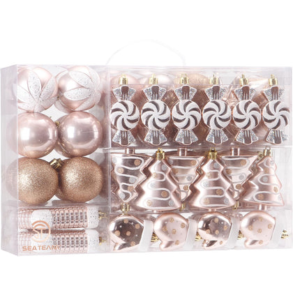 Sea Team 77-Pack Assorted Shatterproof Christmas Balls Christmas Ornaments Set Decorative Baubles Pendants with Reusable Hand-held Gift Package for Xmas Tree (Rose Gold)