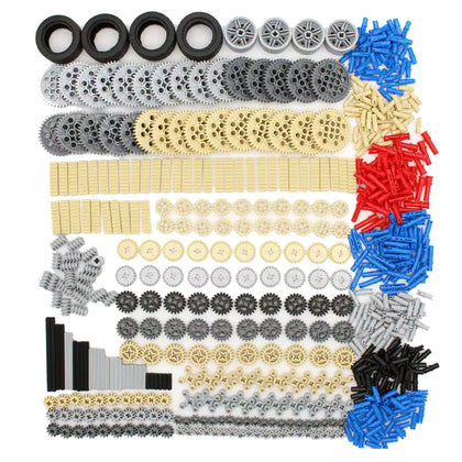 KonHaovF 638PCS Gear and Wheels Axle Sets for Technic Pieces Parts Compatible with Mainstream Building Bricks Model, DIY Gears Assortment Pack-Gears, Pins, Axles, Gear Rack, Tires