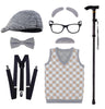 KEALIANA Kids 100 Days of School Costume Dress up Outfit - Halloween Old Man Costume Hat, Grandpa Vest Set (Large(6-10yr))