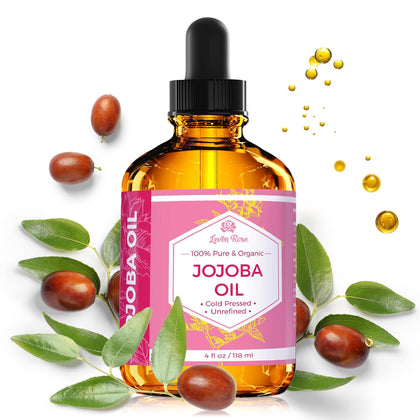 Leven Rose Jojoba Oil, Pure Cold Pressed Natural Unrefined Moisturizer for Skin Hair and Nails 4 oz