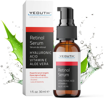 Yeouth Retinol Serum for Face with Hyaluronic Acid & Vitamin E - Unisex Skin Serum, 1 oz
