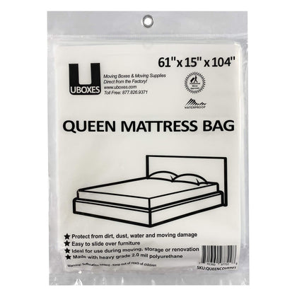 uBoxes Queen Mattress Clear Plastic Poly Covers, 61 x 15 x 104 inch, Heavy Duty 2 mil, 1 Pack