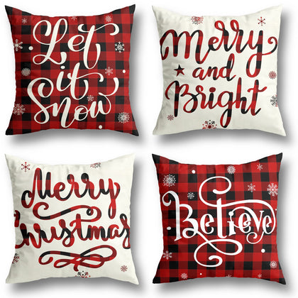 Christmas Decorations Christmas Pillow Covers 18x18 Inches Set of 4 Farmhouse Buffalo Plaid Black and Red Throw Pillow Case Winter Holiday Christmas Decor Home Sofa Couch Cushion Indoor Decorations
