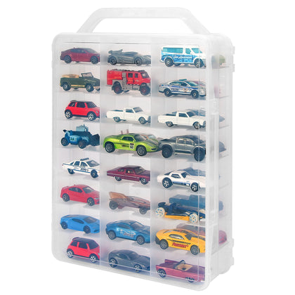 KISLANE Double Sided Storage Case for 46 Hot Wheels, Matchbox Cars, Portable Transparent Storage Case with 46 Compartments, Case Only (Transparent)