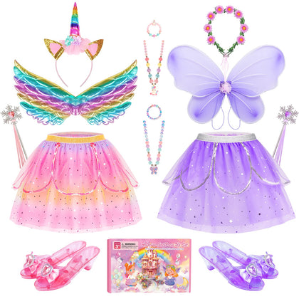 Jeowoqao Kids Princess Dress Up Clothes for Little Girls, Toddler Girls Dress Up Pretend Play Costumes, Girls Dress up Set-Unicorn Tutu, Butterfly Wings, Princess Shoes Toys Gifts for Girls 3-6 Years