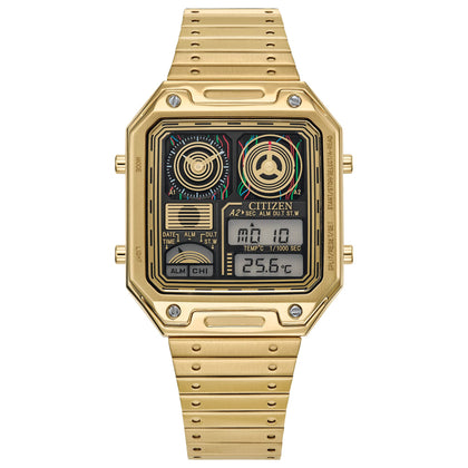 Citizen Men's Star Wars C-3PO Vintage Ana-Digi Quartz Stainless Steel Gold Tone Watch, Rectangular