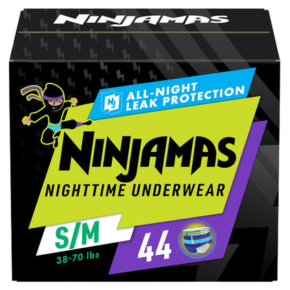 Pampers Ninjamas Nighttime Bedwetting Underwear Boys - Size S/M (38-70 lbs), 44 Count (Packaging May Vary)