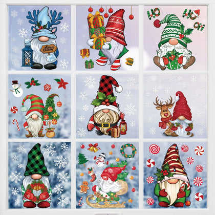 9Sheets Christmas Gnome Window Clings,Reusable Christmas Window Decals Stickers,Christmas Window Clings for Glass Windows Xmas Holiday Home Decor (Gnome)