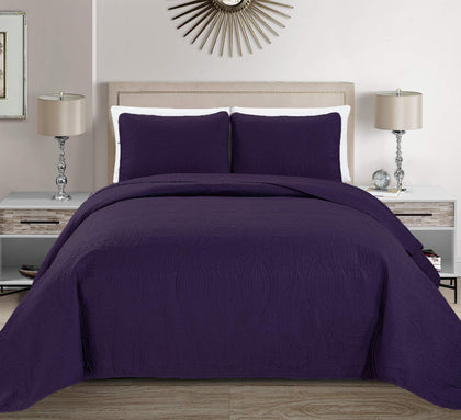 Mk Home Mk Collection Solid Embossed Bedspread Bed Cover Over Size (Dark Purple, Full/Queen (100-Inch-by-106-Inch))