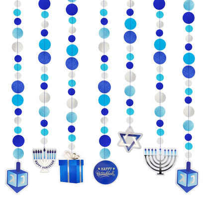 Hanukkah Swirl Decorations, Circle Designs, Includes 12 Swirls with Foil Hanukkah Cutouts 24