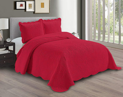 Linen Plus Embossed Coverlet Bedspread Set Oversized Solid Red King/California King Bed Cover Bedding New # Dana