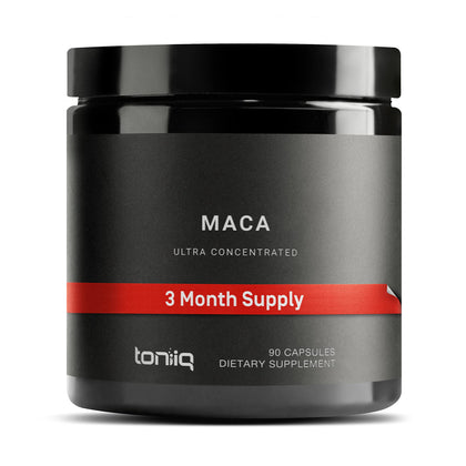 Toniiq 10,000mg 20x Concentrated Extract - Single Origin Wildcrafted Maca Root Capsules - Ultra High Strength - Highly Purified Peruvian Maca Root Powder - Black, Red and Yellow Maca Complex