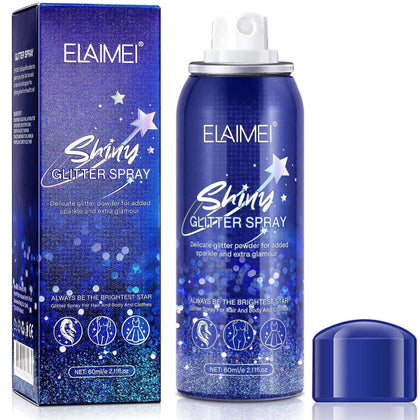 Body Glitter Spray, Glitter Spray for Hair and Body, Glitter Hairspray for Clothes, Quick-Drying and Long-Lasting Body Shiny Spray for Stage Makeup and Festival Rave 2.11Fl Oz