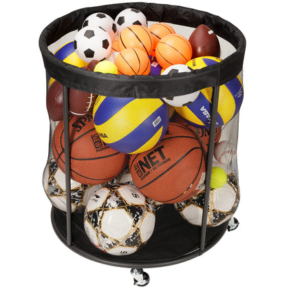 Weyimila Sports Equipment Organizer for Garage, Mesh Ball Holder for Soccer, Basketball, Volleyball, Baseball, Toy, 48 Gals Ball Cart for Holding Ball, Rolling Sports Organizer, Black