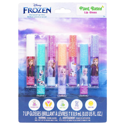 Townley Girl Disney Frozen Plant Based Vegan 7 PC Flavored Lip Gloss Set For Girls - Ideal for Sleepovers, Makeovers, Party Favors and Birthday Gifts! - Age: 3+