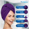 KEEPOZ Hair Towel Wrap Quick Dry 100% Cotton Super Absorbent Turban Head Wrap for Women with Button, Non Microfiber Anti Frizz Hair Products, Hair Cap for Curly, Long Hair (Purple Check, 2 Pcs)