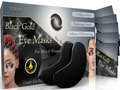 24k Black Gold Under Eye Masks (20 Pairs) by Noram | For: Puffiness, Wrinkles, Dark Circles, Under Eye Bags, Skin Brightening, Anti-Aging - Rejuvenating Eye Masks