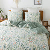 Travan Garden Style Floral Duvet Cover 100% Cotton Duvet Covers Ultra Soft Green Floral Bedding Sets with Zipper Closure, (3pcs, Queen Size)