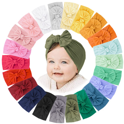 22 PCS Baby Headbands Soft Nylon Hairbands with Bows Girls Hair Accessories for Newborn Infant Toddler Kids Handmade