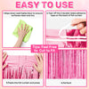 4 Pack 3.2 x 8.1ft Backdrop for Party Decorations, Foil Fringe Backdrop Curtains, Tinsel Streamers for Birthday Party Decorations, Pink Backdrop Curtain for Girl Unicorn Mermaid Disco Princess Parties