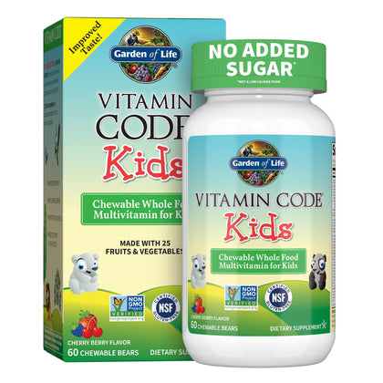 Garden of Life Vegetarian Multivitamin Supplement for Kids, Vitamin Code Kids Chewable Raw Whole Food Vitamin with Probiotics, 60 Chewable Bears