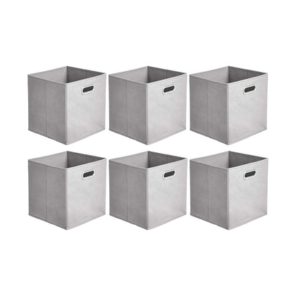 Amazon Basics Collapsible Fabric Storage Cubes with Oval Grommets - 6-Pack, Light Grey, 10.5 x 10.5 x 11 inches