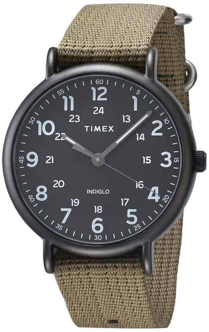 Timex Men's Weekender XL 43mm Watch - Black Case Black Dial with Olive Fabric Slip-Thru Strap