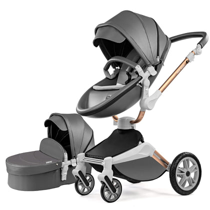 Hot Mom Baby Stroller 360 Rotation Function,Baby Carriage Pu Leather Pushchair Pram 2020 (F023-dark Grey)