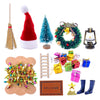 22Pcs Doll House Christmas Decoration Fake Light String Hat Wreath Mini Tree Gift Boxes Dollhouse 1:12 Toyhouse Miniature Scene Model Pretend DIY Fairy Figurines Garden Hanging Ornaments Party Favors