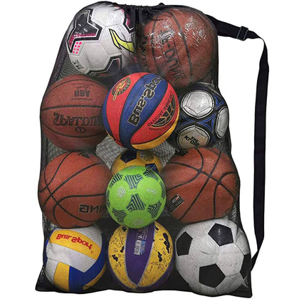 Heavy Duty Sports Ball Bag,Drawstring Mesh Ball Bags Extra Large Soccer Ball Bag Work for Coach, Basketball,Football, Volleyball,BaseBall and Swimming Gears with Adjustable Strap (Black)