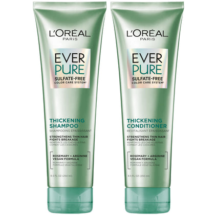 L'Oreal Paris EverStrong Thickening Sulfate Free Shampoo and Conditioner Kit, Thickens + Strengthens, For Thin, Fragile Hair, with Rosemary Leaf, Combo (8.5 Fl; Oz each) (Packaging May Vary)