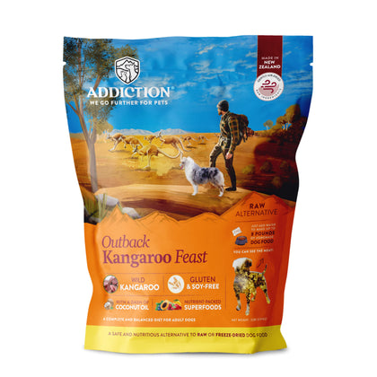 Addiction Outback Kangaroo Feast Raw Alternative Dog Food - Gently Air-Dried Complete Meal or Dog Food Topper for Digestive and Skin and Coat Health, 2 lb