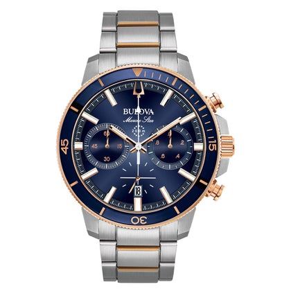 Bulova Men's Marine Star Series C Two-Tone Rose Gold Stainless Steel 6-Hand Chronograph Quartz Watch, Blue Dial Style: 98B301