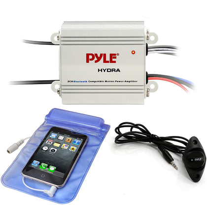 Pyle Auto 2-Channel Bridgeable Marine Amplifier with Bluetooth Speakers, White