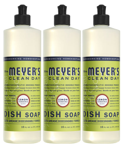 Mrs. Meyer's Liquid Dish Soap, Biodegradable Formula, Lemon Verbena, 16 fl. oz - Pack of 3