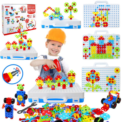 STEM Toys 232 Pcs Drill Set Building Blocks, DIY Educational Construction Engineering Toys, Creative Mosaic Electric Drill Set Gift for Age 3-8 Years Old Boys Kids, Girls