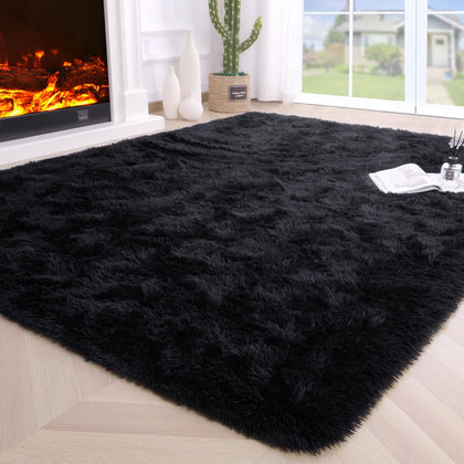 Noahas Fluffy Bedroom Rug Carpet,4x5.3 Feet Shaggy Fuzzy Rugs for Bedroom,Soft Rug for Kids Room,Plush Nursery Rug for Baby,Thick Black Area Rugs for Living Room,Cute Room Decor for Girls Boys