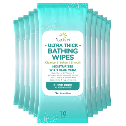 Nurture XL Ultra Thick Body Wipes for Adults w/Aloe | 120 Extra Large Disposable Cloth Wet Cleansing No Rinse Bathing Washcloths, Waterless Shower | Bath Wipe for Women, Men & Elderly