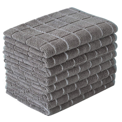 Microfiber Dish Towels - Soft, Super Absorbent and Lint Free Kitchen Towels - 8 Pack (Lattice Designed Gray Colors) - 26 x 18 Inch
