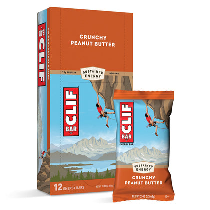 CLIF BARS - Energy Bars - Crunchy Peanut Butter - Made with Organic Oats - Plant Based Food - Vegetarian - Kosher (2.4 Ounce Protein Bars, 12 Count) Packaging May Vary