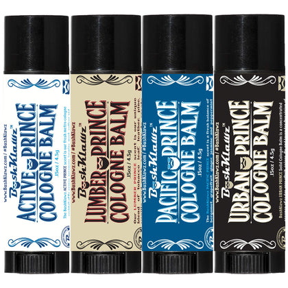BushKlawz Solid Colognes Travel Variety Gift Set Sampler. Includes 1 chapstick size stick of each of our 4 famous scents. Best Gift Present for men men's
