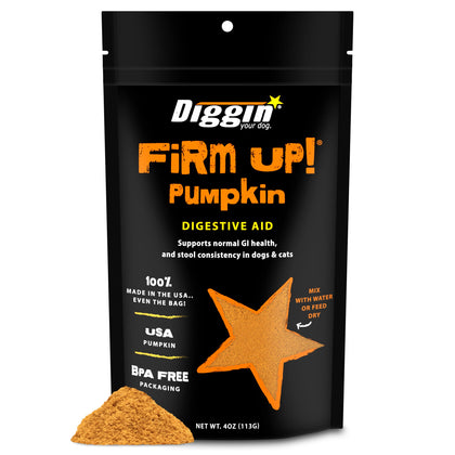 Diggin Your Dog Firm Up Pumpkin for Dogs & Cats, 100% Made in USA, Pumpkin Powder for Dogs, Digestive Support, Apple Pectin, Fiber, Healthy Stool, 4 oz