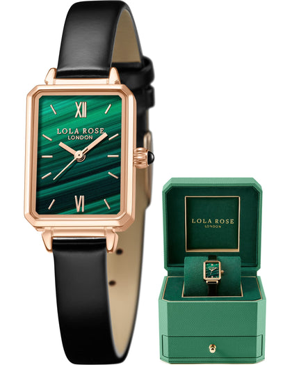 Lola Rose Dainty Women's Wrist Watch: Green Malachite Dial, Wrapped by Stylish Gift Box, Elegant Present for Ladies and Loved Ones