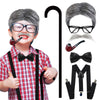 100 Days of School Costume for Boys Old Man Costume for Kids Old Man Wig for Kids Grandpa Costume with Mustache, Cane, Glasses and Pipe 100th Day of School Dress Up Accessories Old Man Costume for Kid