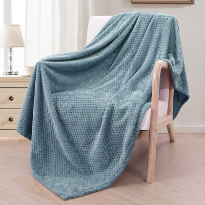 Exclusivo Mezcla Waffle Textured Slate Blue Fleece Blanket, Super Soft and Warm 50x70 inches Throw Blanket for Couch, Cozy, Fuzzy and Lightweight
