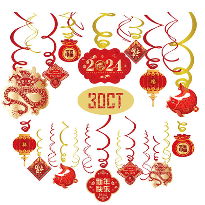 2024 Chinese New Year Decorations-Hanging Swirls Decorations for Year of the Dragon and Lunar New Year(30 Pieces)