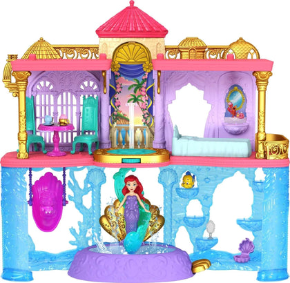 Mattel Disney Princess Ariel Doll House Stackable Castle with Land & Sea Levels, Small Doll, 1 Friend, 12 Pieces, Pool